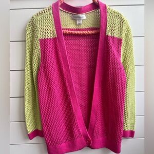 Christopher & Banks Pink Lime knit Cardigan 80s 90s 00s small